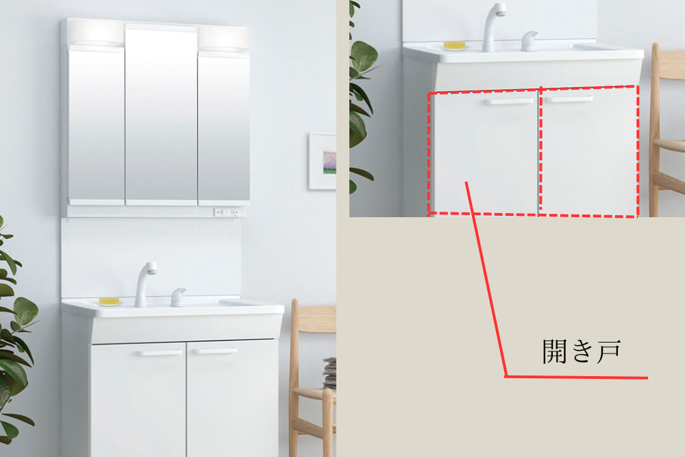 TOTOの洗面台の扉を解説した画像